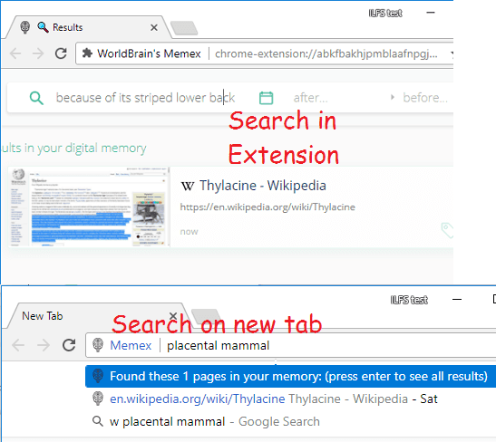 memex chrome extension serach history by website text