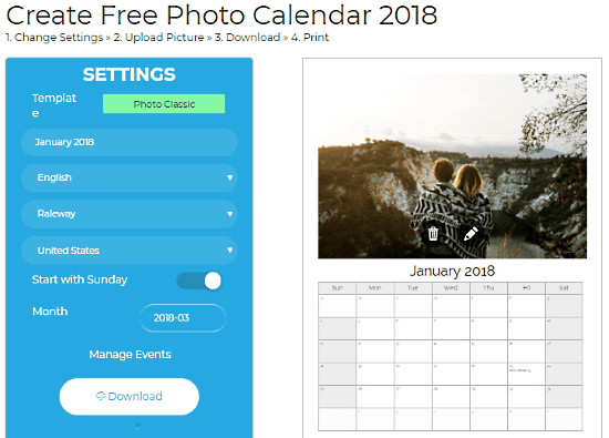 PicallyCalendar: Make Photo Calendar Online