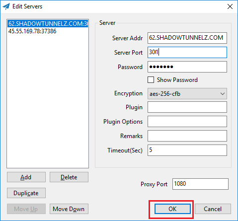 shadowsocks adds proxy server details