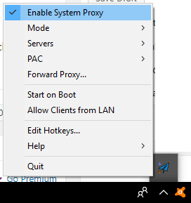 shadowsocks running in system tray