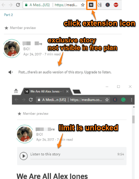 use extension icon to read exclusive story