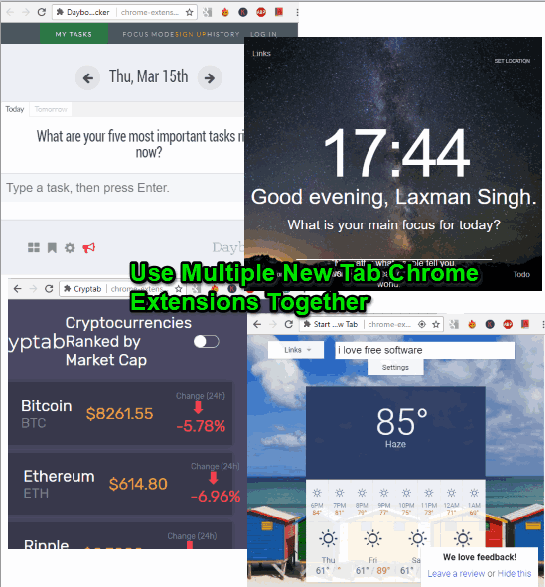 use multiple new tab chrome extensions together