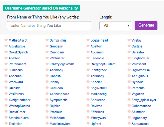 personality based username generator