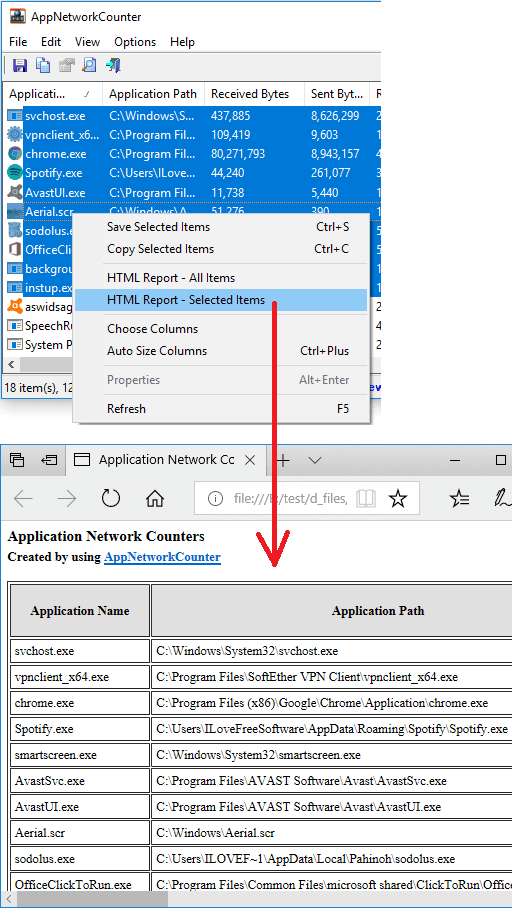 AppNetworkCounter export TCP UDP stats