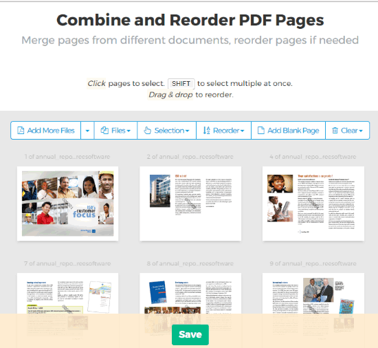 Combine and Reorder PDF Pages online