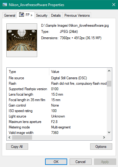 FastPreview- view exif information of images using properties window