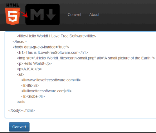 Html2Markdown interface