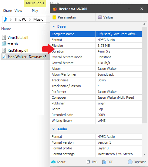 Nectar extract media file information