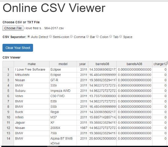 Online CSV Viewer- interface