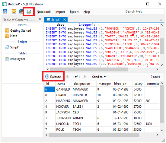 SQL Notebook run SQL script