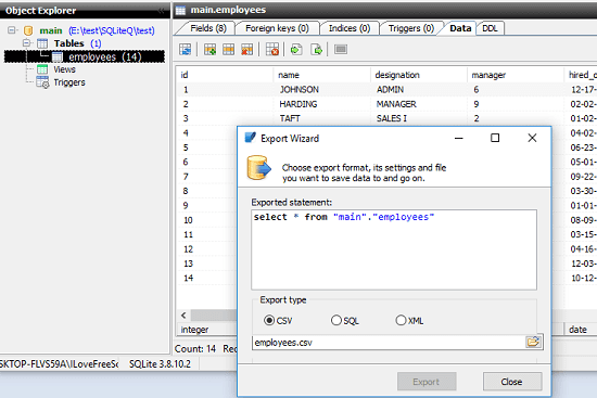 SQLite Query save CSV