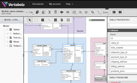 Vertabelo free database designing tool