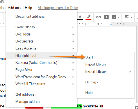 open highlight tool sidebar