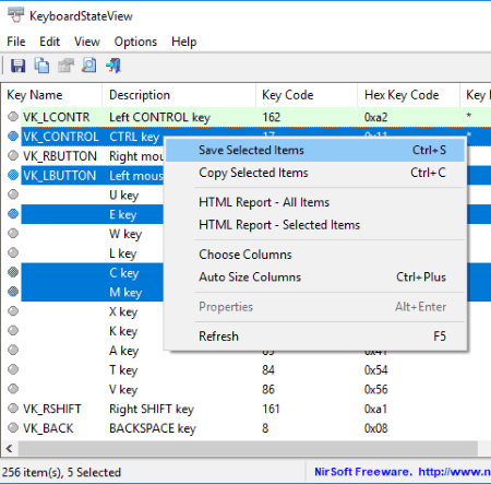 save key codes and other information