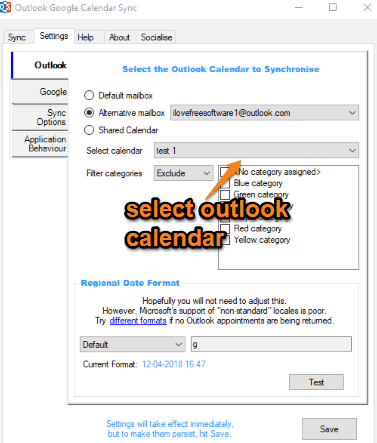 select outlook calendar