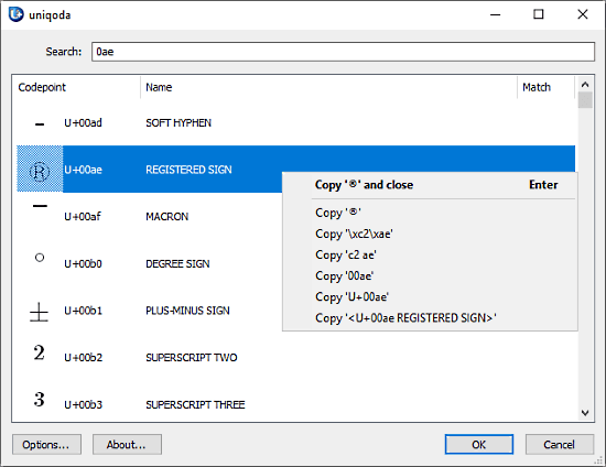 copy Unicode character to clipboard