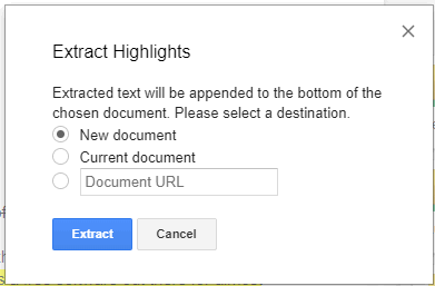 use new document option to extract highlighted text