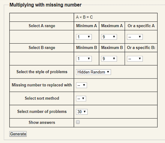 math worksheet generator