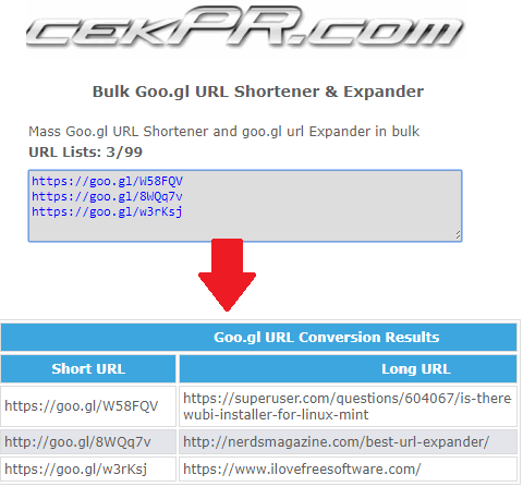 Bulk Goo.gl URL Shortener & Expander