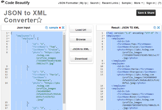 Code Beautify JSON To XML Homepage