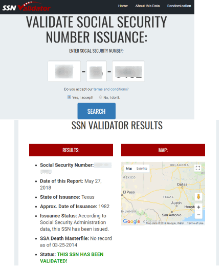 SSNvalidator.com website