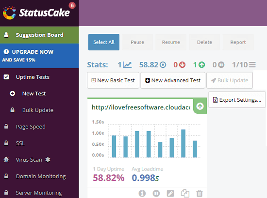 StatusCake free website uptime monitoring multiple websites