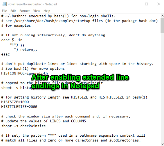 after enabling extended line endings in notepad