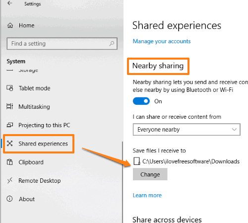 change save location for nearby sharing