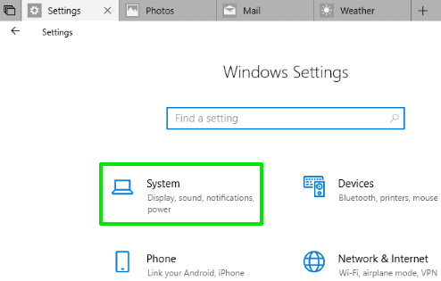 click on system menu