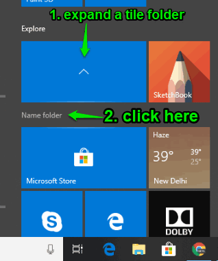 expand a tile folder and click on name folder option