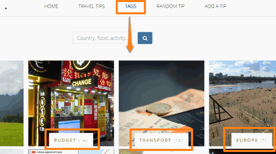 find travel tips by tags