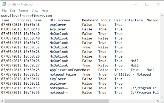 information copied to notepad