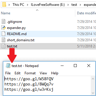 list of short URLs in text file