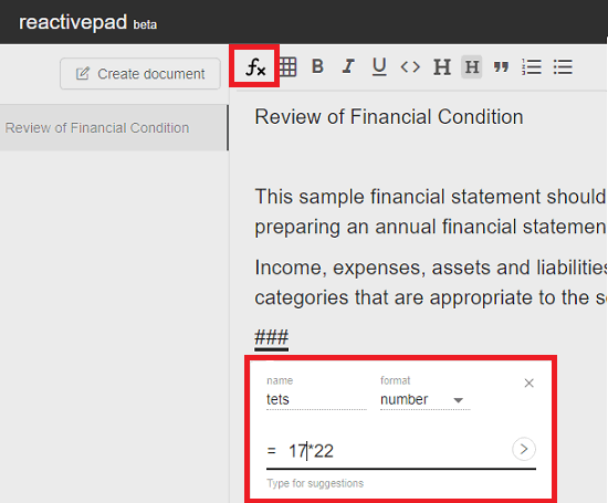 reactivepad add calculations