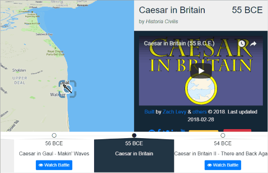 select a battle, see it position on map and play video