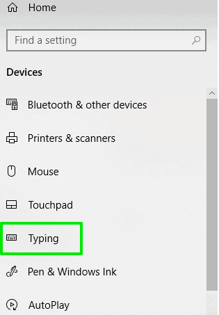 select typing menu