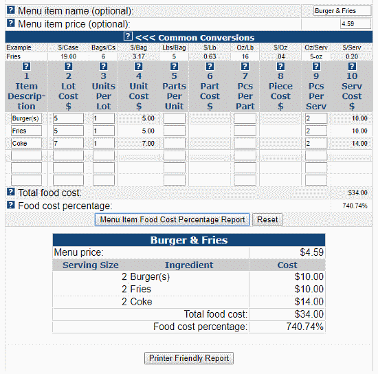 food cost calculator