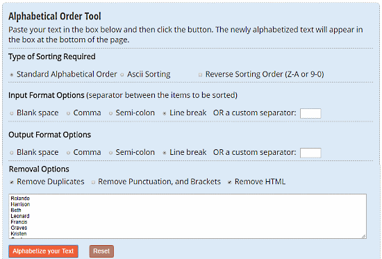 online alphabet order sorter