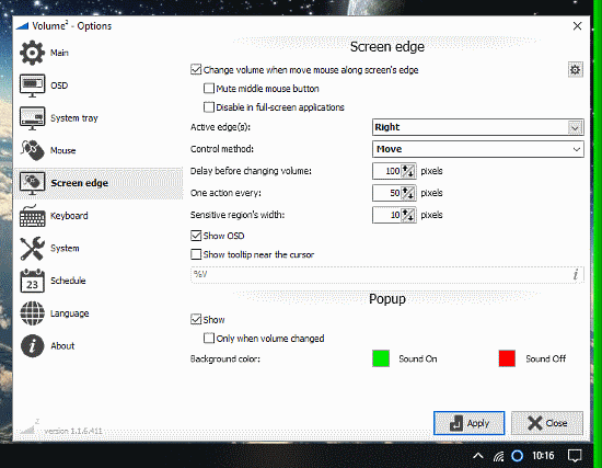 change volume via screen edge