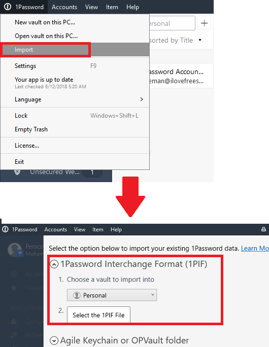 1Password 1PIF import