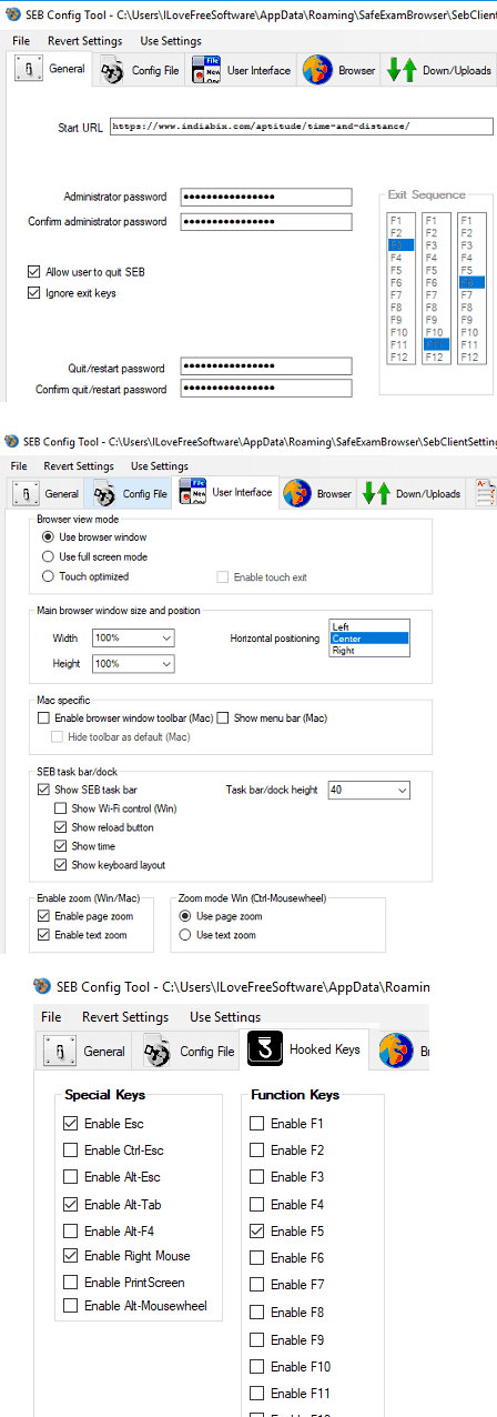 Config tool for safe exam browser