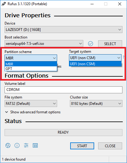 Rufus uefi usb creator