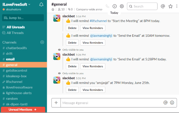 create reminder in slack