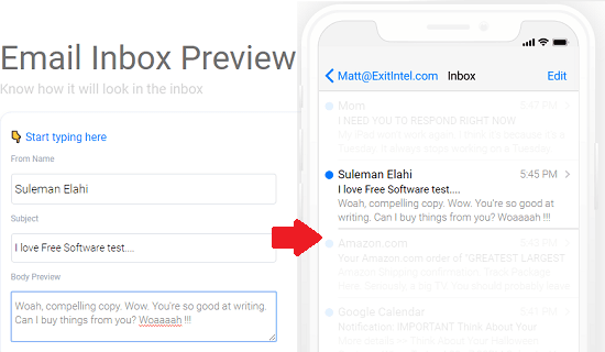 email inbox preview in action
