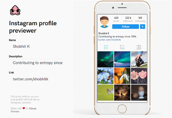 Instagram profile previewer