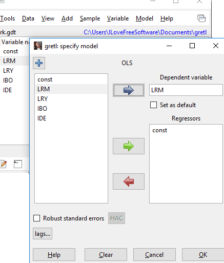 gretl osl model parameters