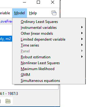 models menu gretl