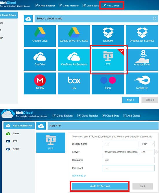 multcloud add ftp account