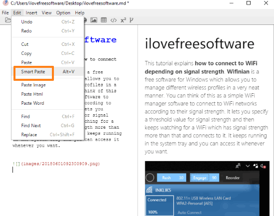 paste html data in markdown formatting