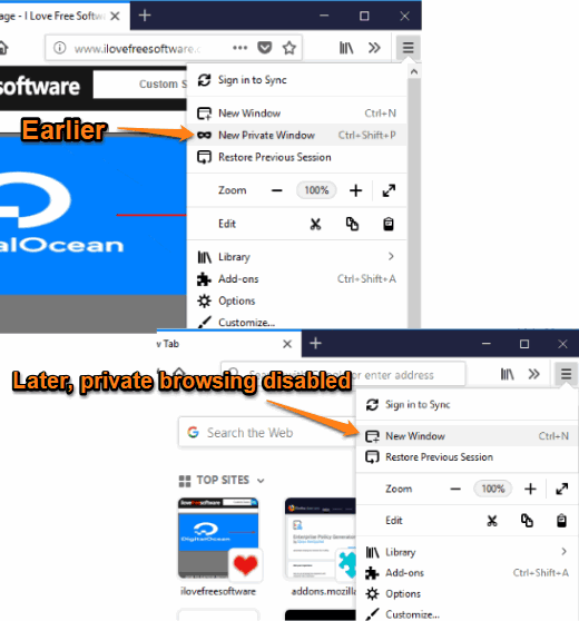 private browsing disabled in firefox